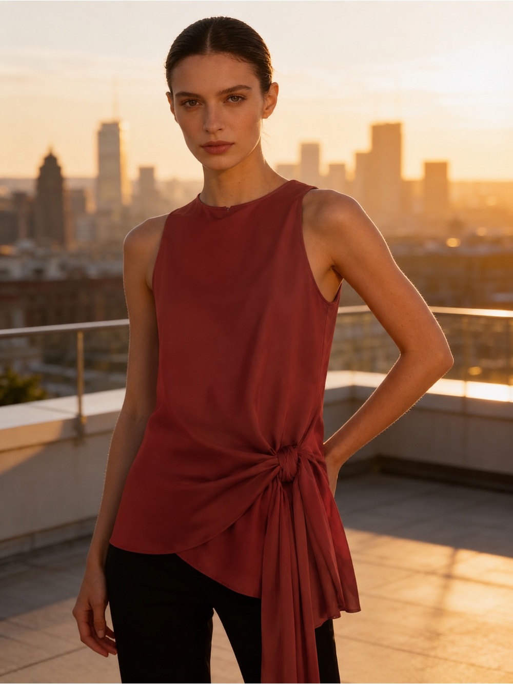W by Worth Rust Satin Sleeveless Side-Tie Top